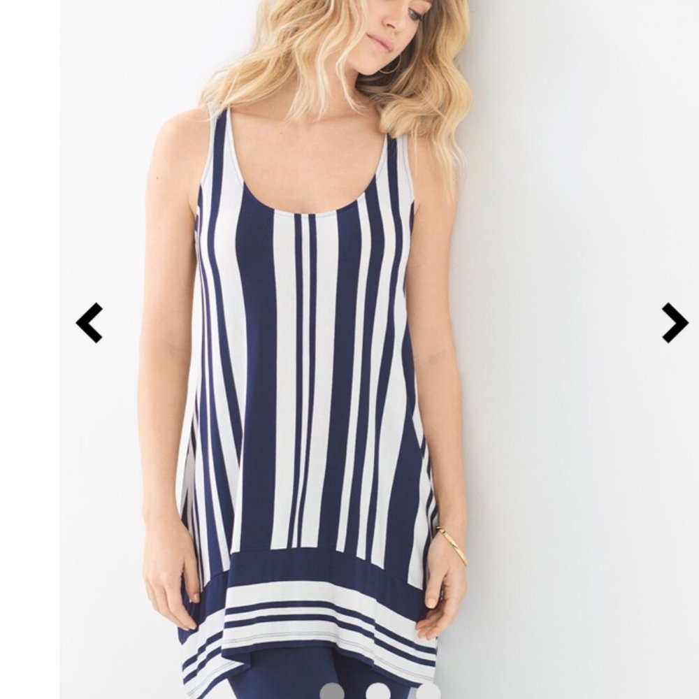 COPY - Soma Womens L Large Sleeveless Navy Blue White Striped Tunic Top